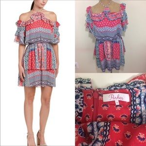 Parker Lorenza Silk Sun Dress Red Blue Size Small NWOT